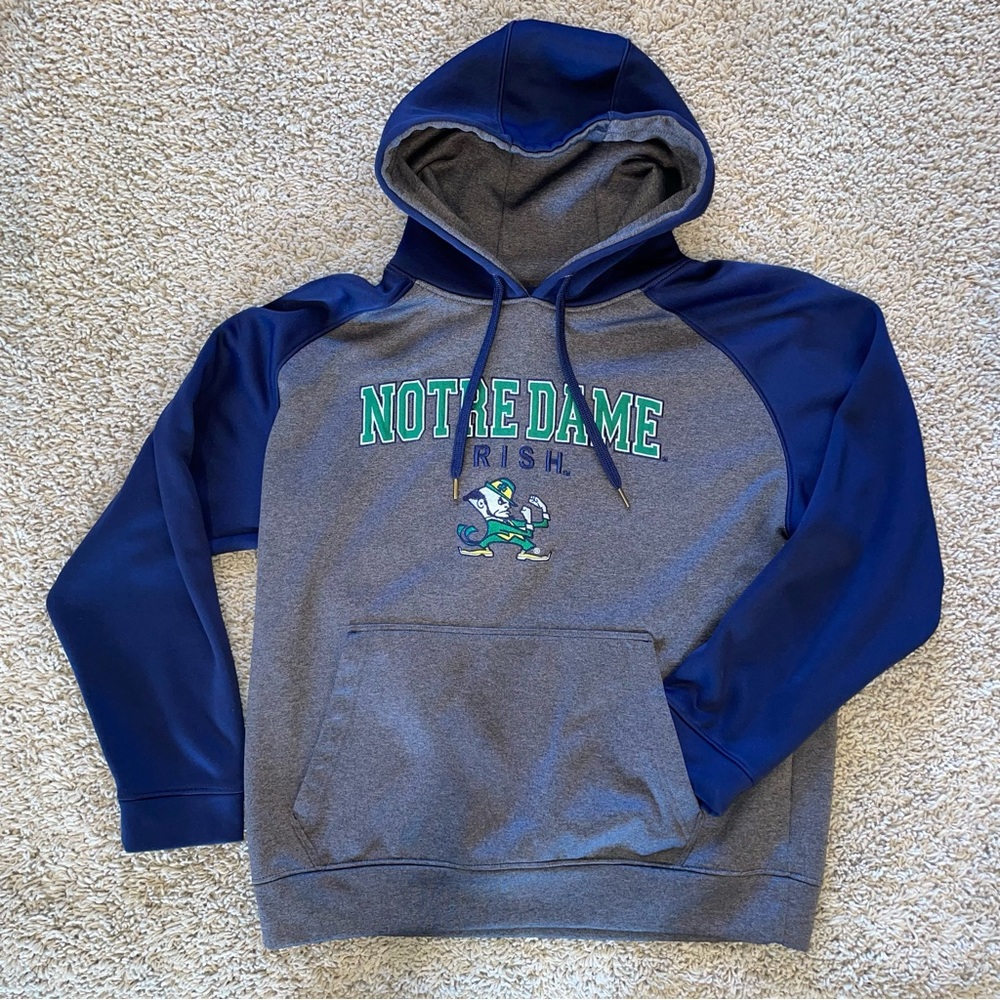 Campus Drive NOTRE DAME FIGHTING IRISH Gray/Blue Pullover Hoodie Size Medium